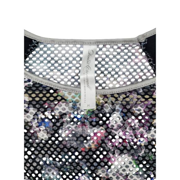 Denise Cronwall Activewear Long Sleeve Mesh Sheer Top Black Multi-Color Floral M - Picture 4 of 5